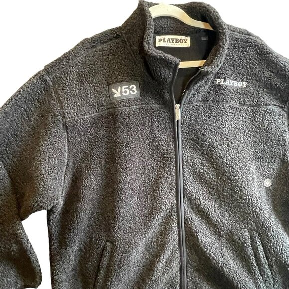 Pacsun Playboy Men’s Black Sherpa Fleece Full Zip Jacket Size XL - Picture 4 of 10
